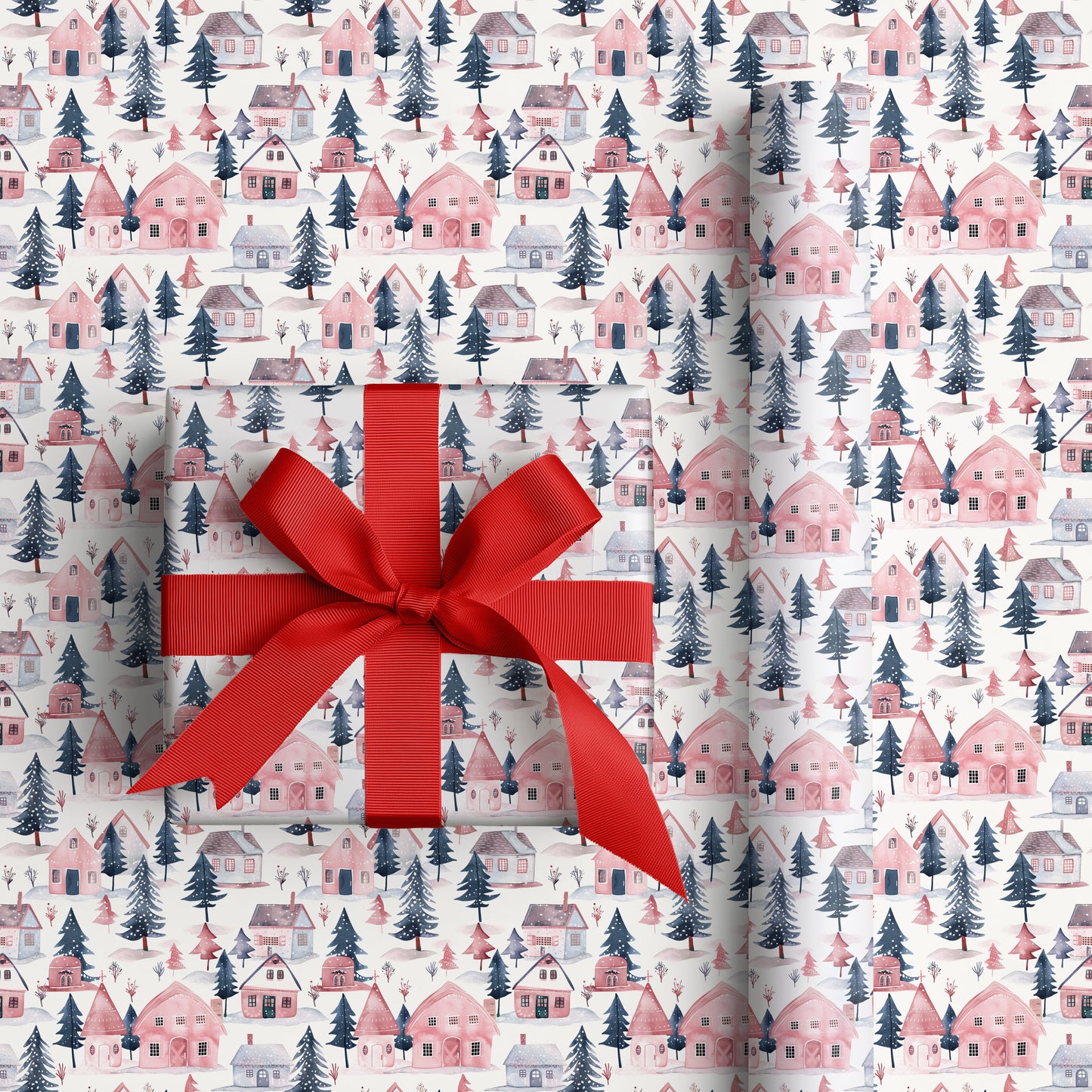 Snowfall Nestles Between Pink Rooftops