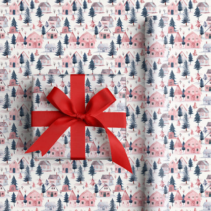 Snowfall Nestles Between Pink Rooftops