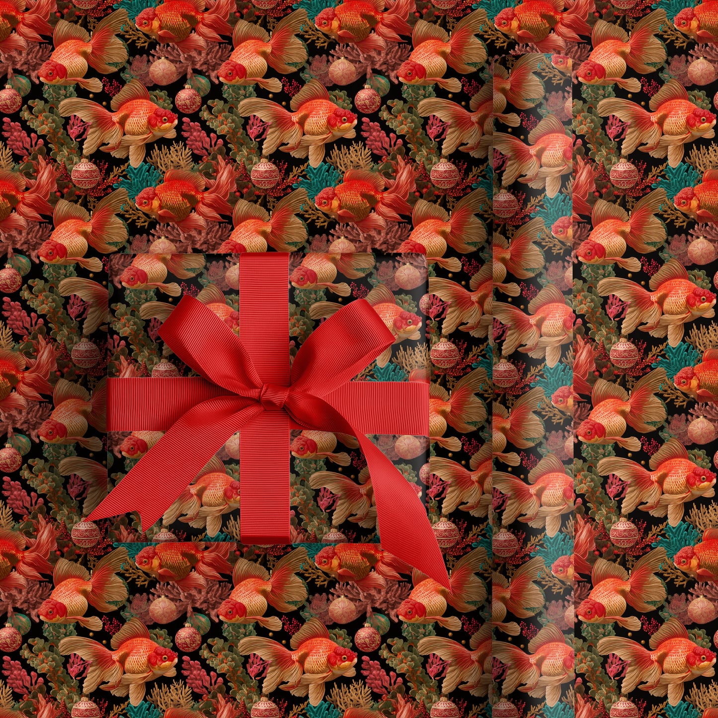 Crimson Fins Dance Through Ornaments