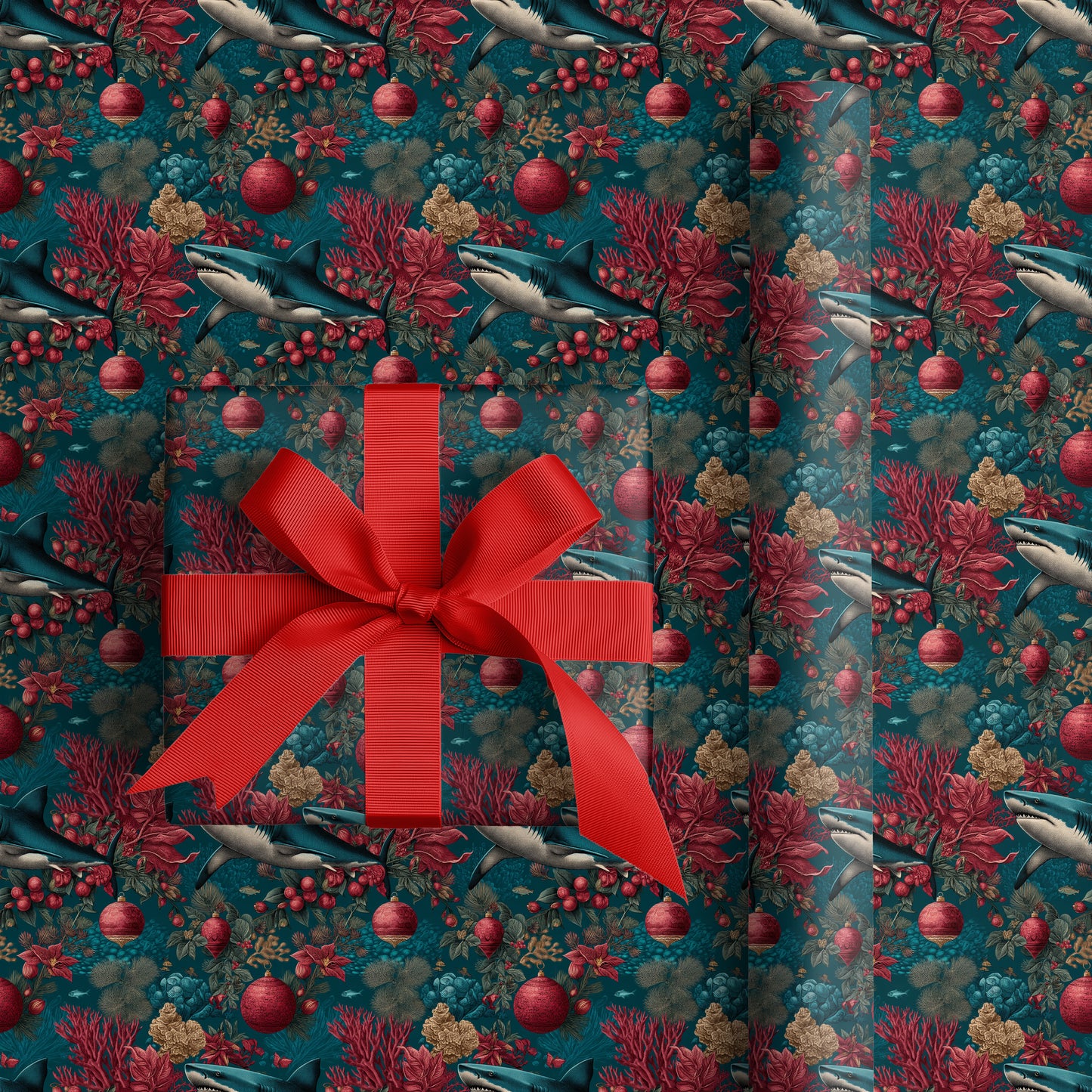 Crimson Ornaments Swim Beneath Waves
