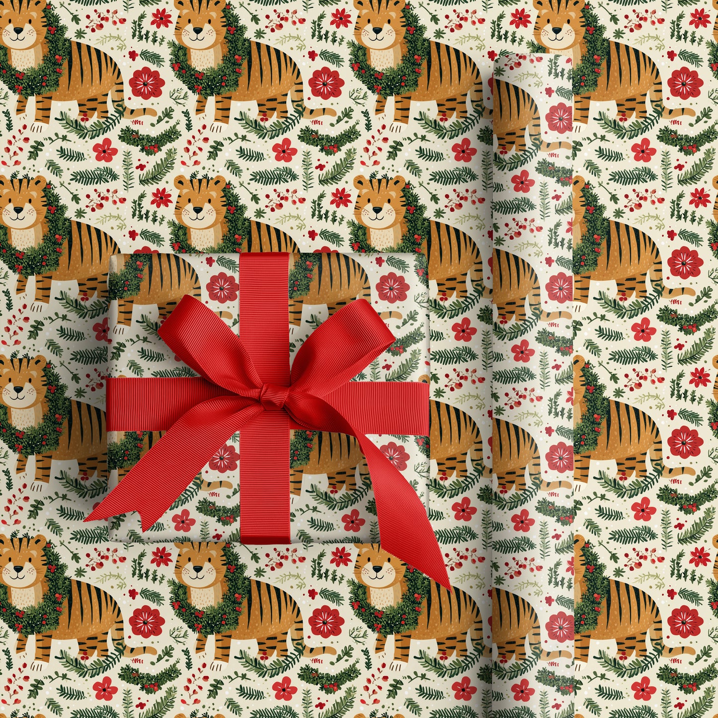 Festive Tiger Prowls Winter Garden