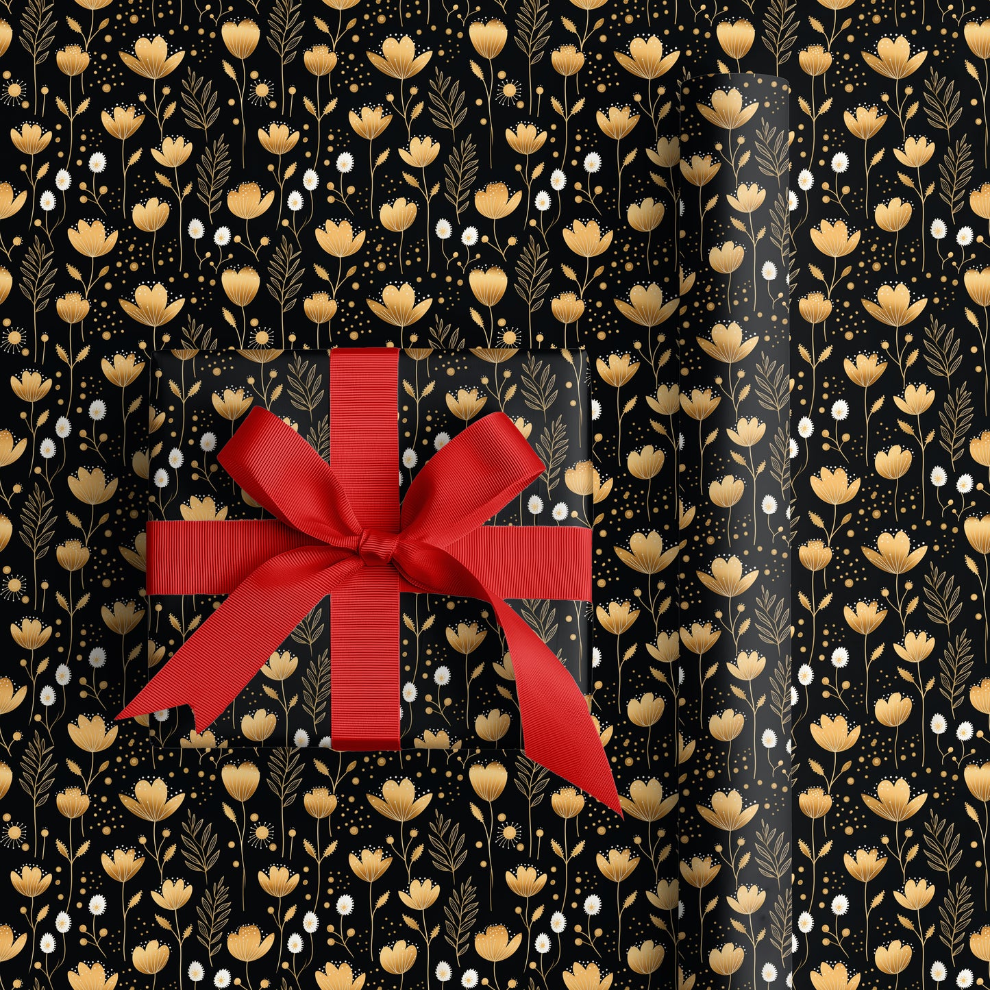 Golden Blooms Dance Midnight's Canvas