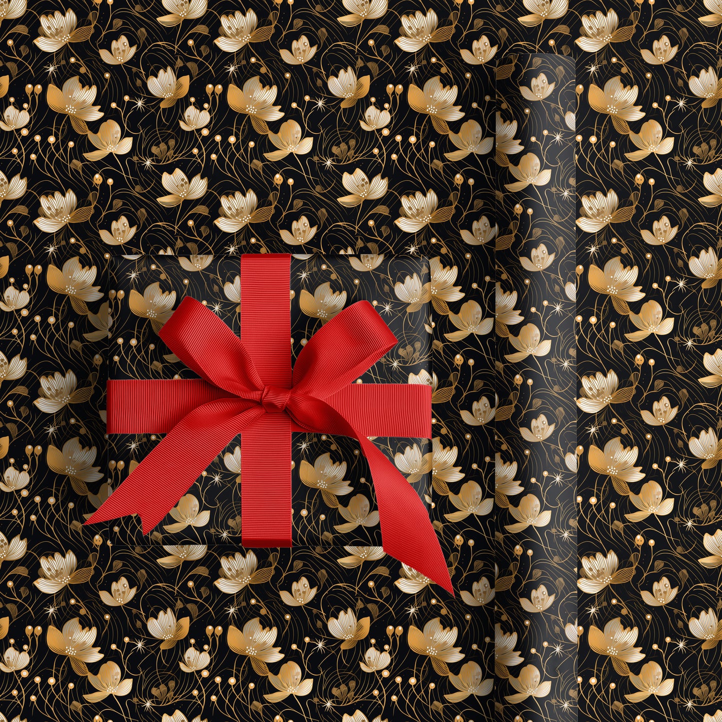 Midnight Blossoms Dancing Gold