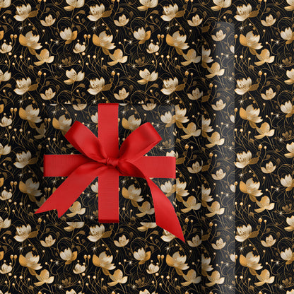 Midnight Blossoms Dancing Gold