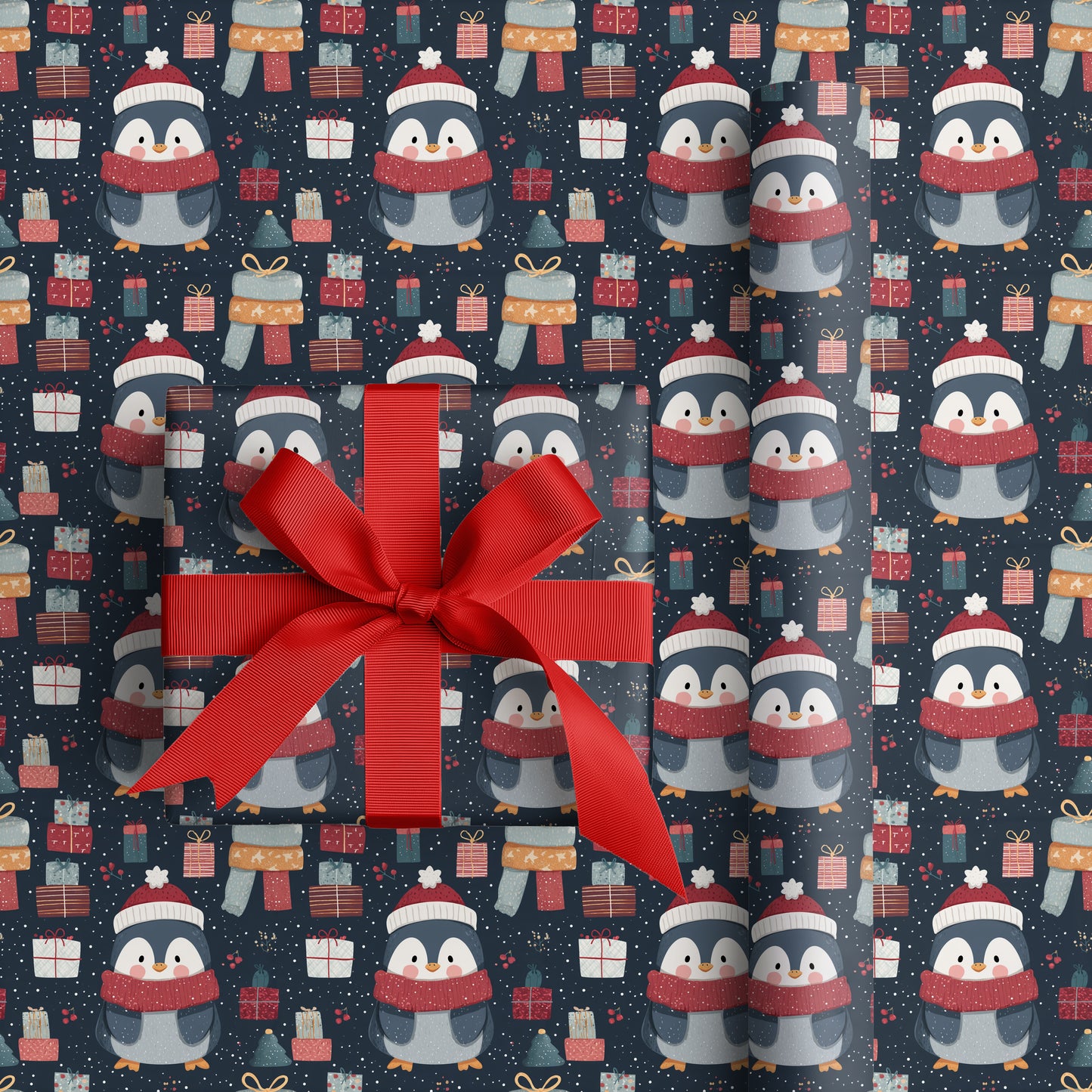 Cozy Penguin Prepares Winter's Cheer