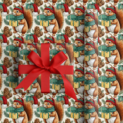 Festive Squirrel Wraps Winter's Gift