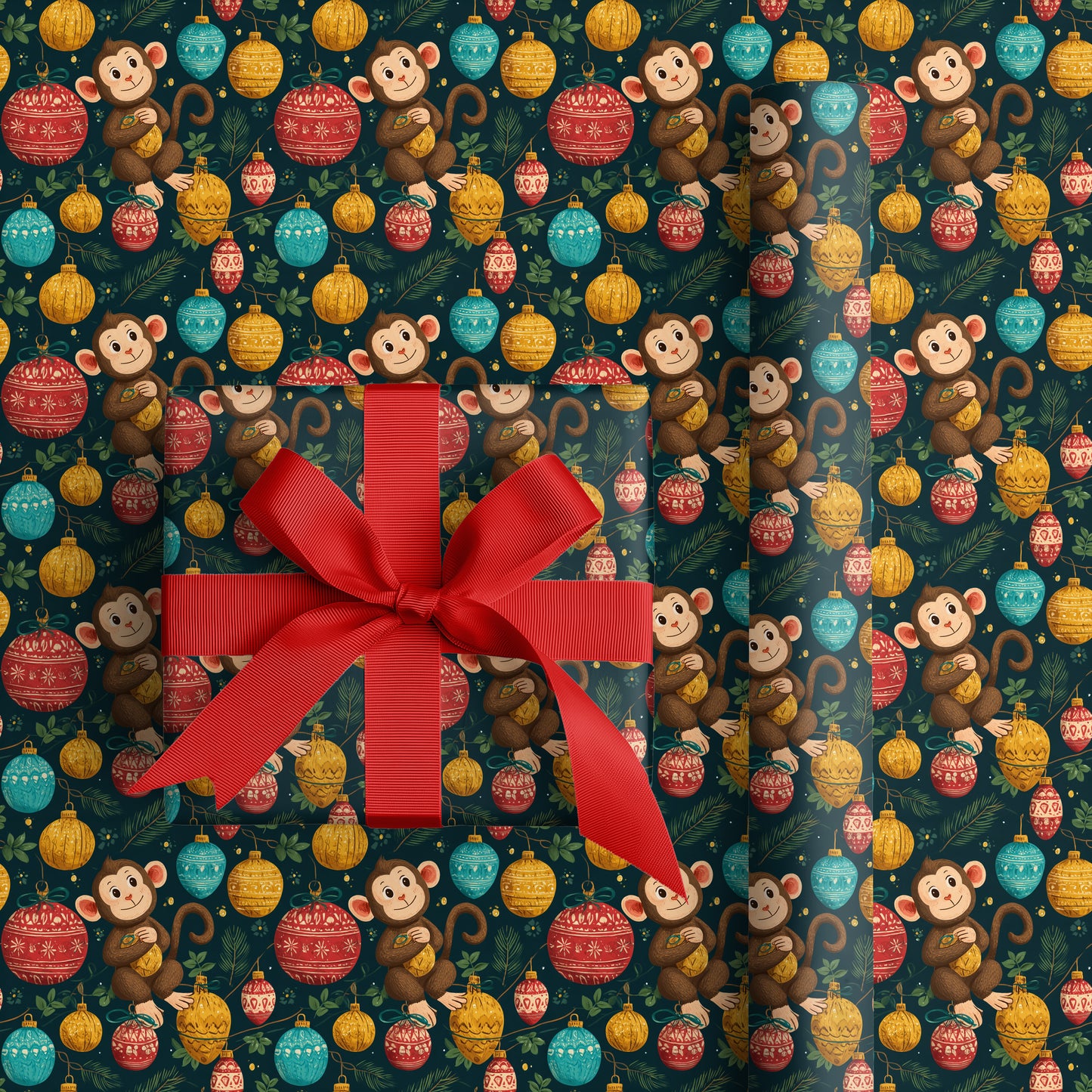 Monkey Plays Among Holiday Treasures