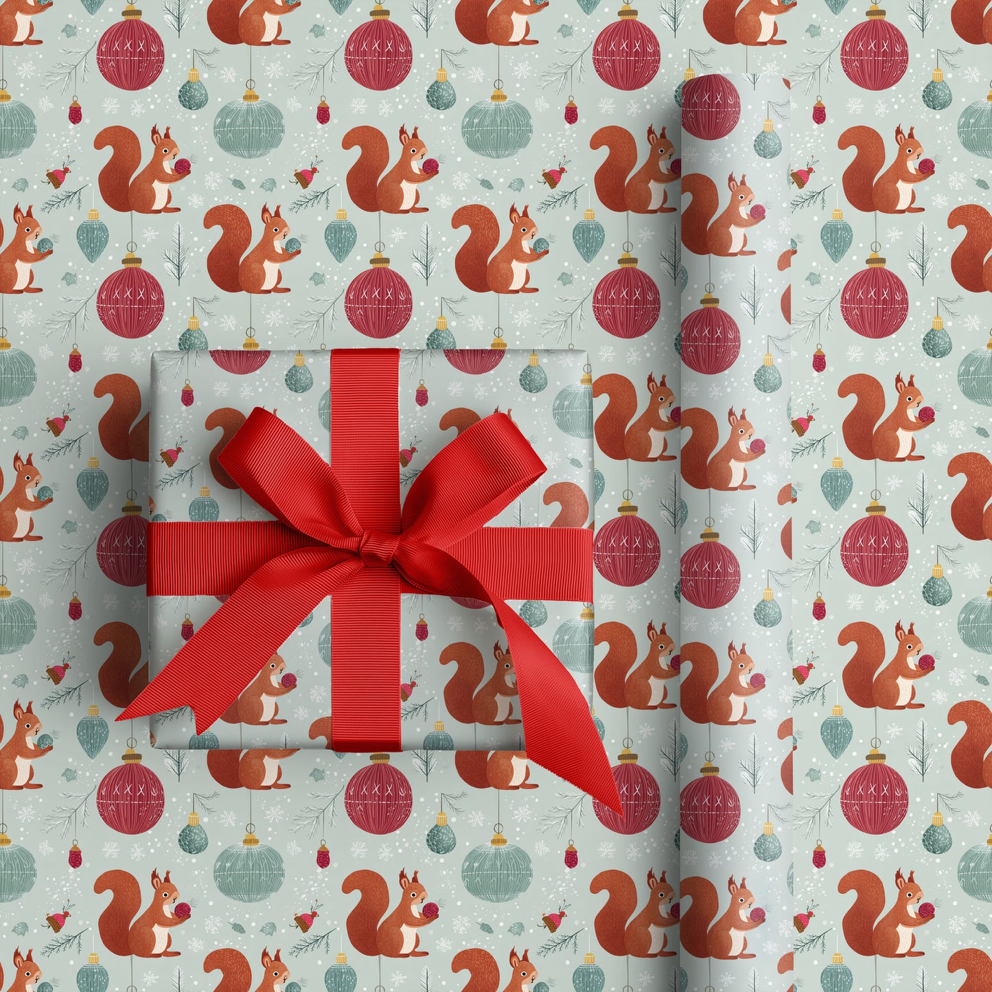 Festive Squirrels Dance Between Snowflakes