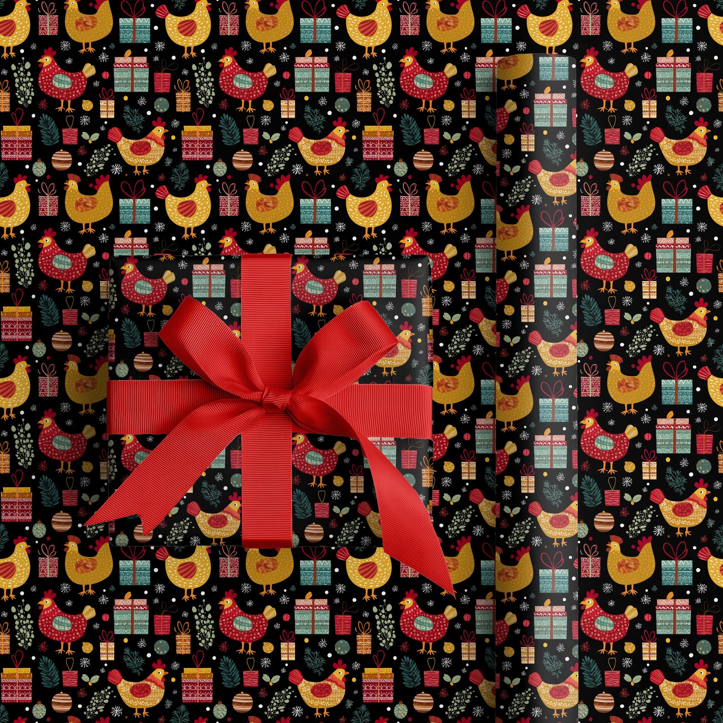 Festive Chickens Celebrate Winter's Joy