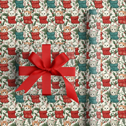 Nestled Kittens in Crimson Stockings