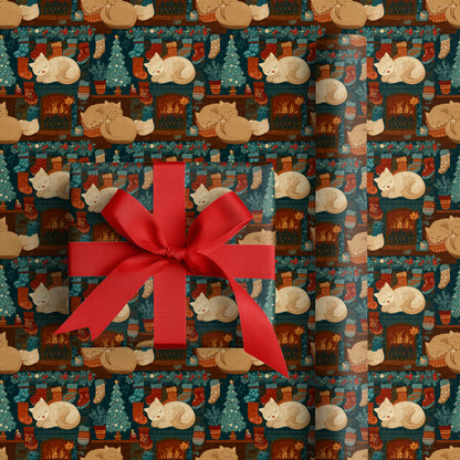 Fireplace Purrs Between Winter Stockings