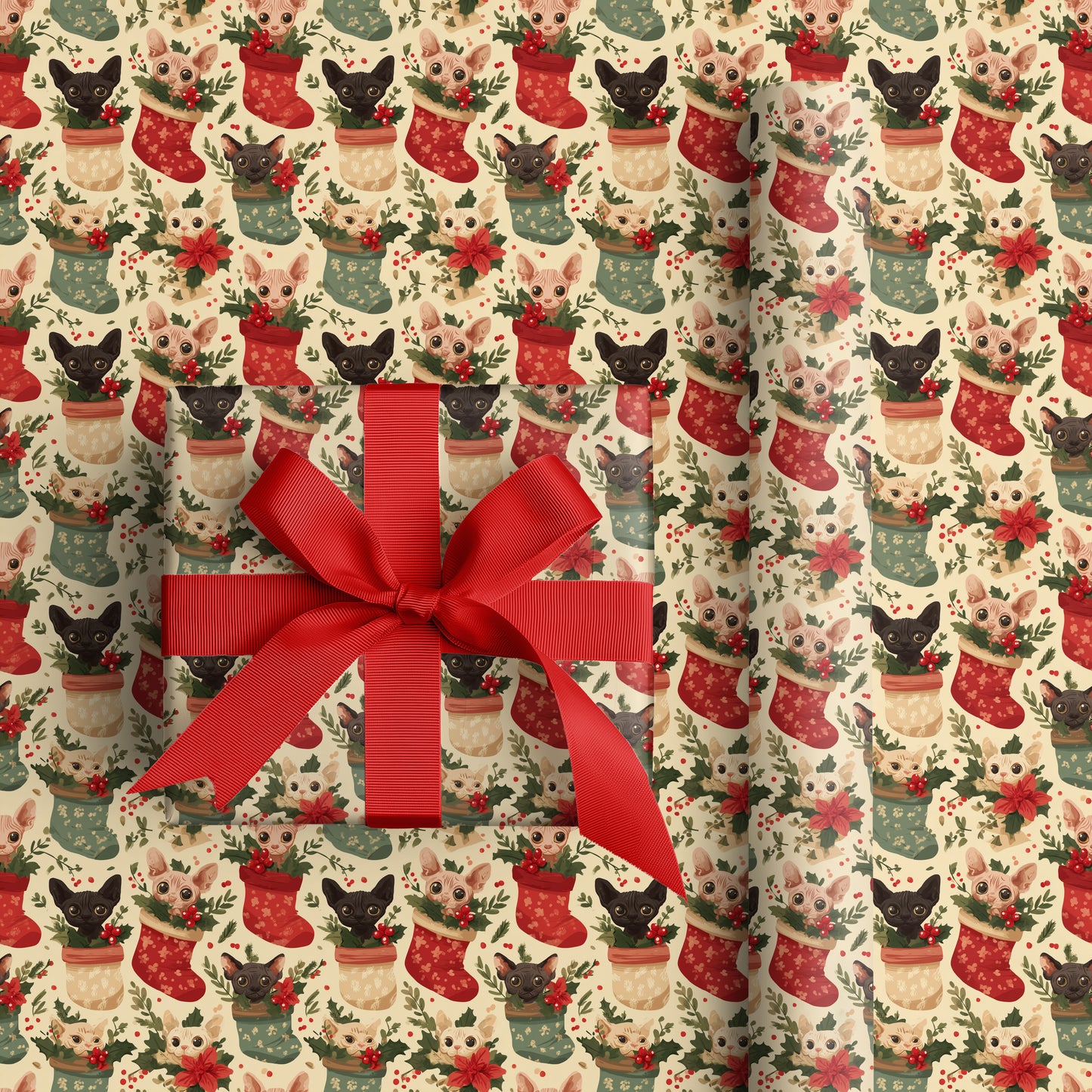 Mischievous Sphynx Among Holiday Cheer