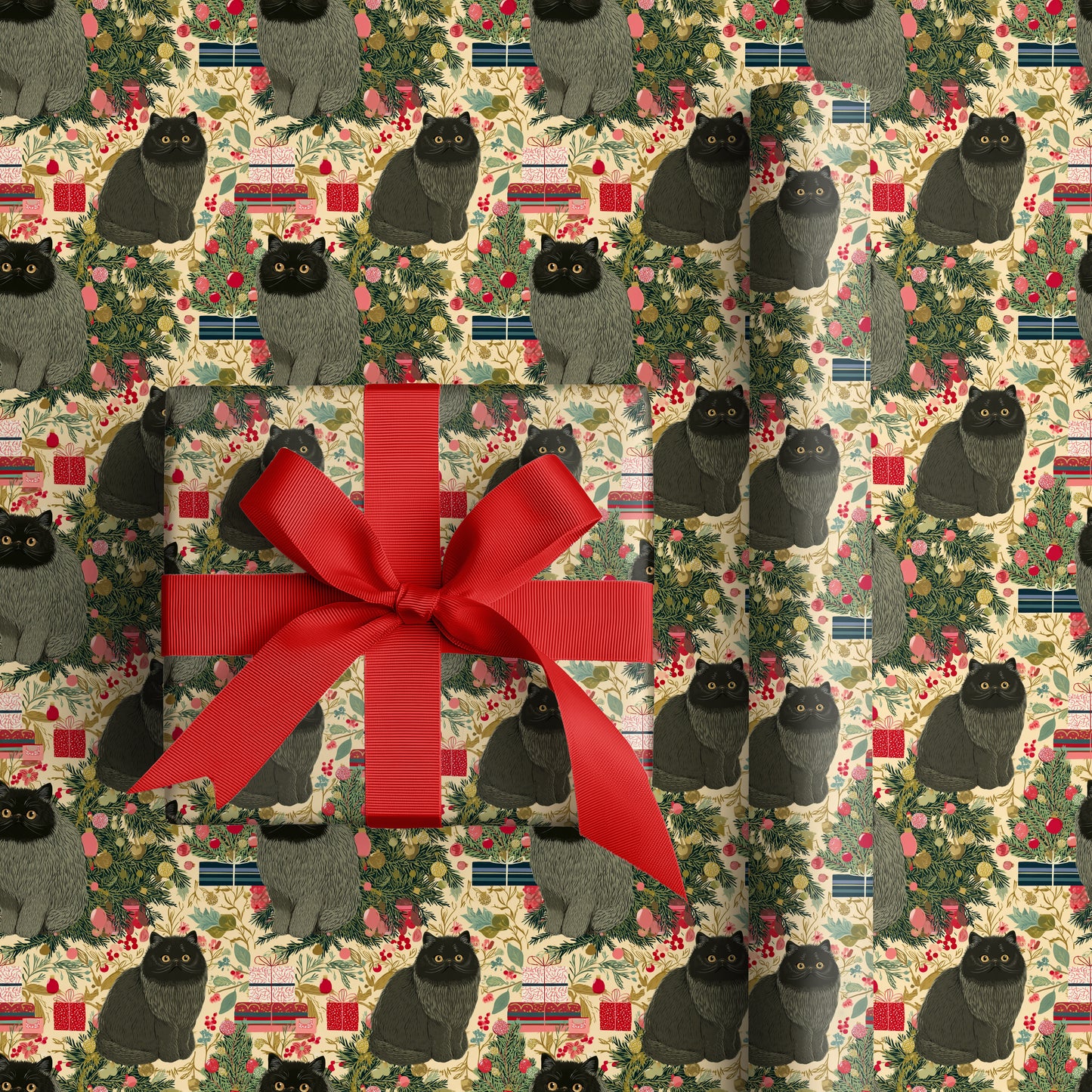 Midnight Purrs Between Holiday Branches