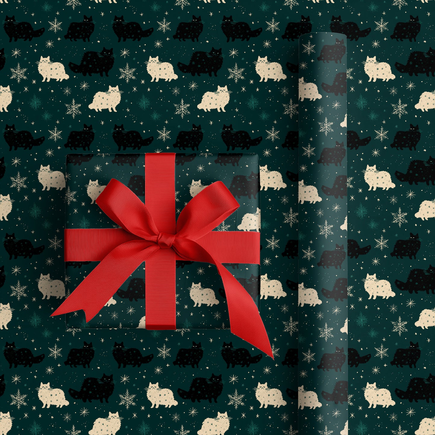 Midnight Cats Dancing Through Snowflakes