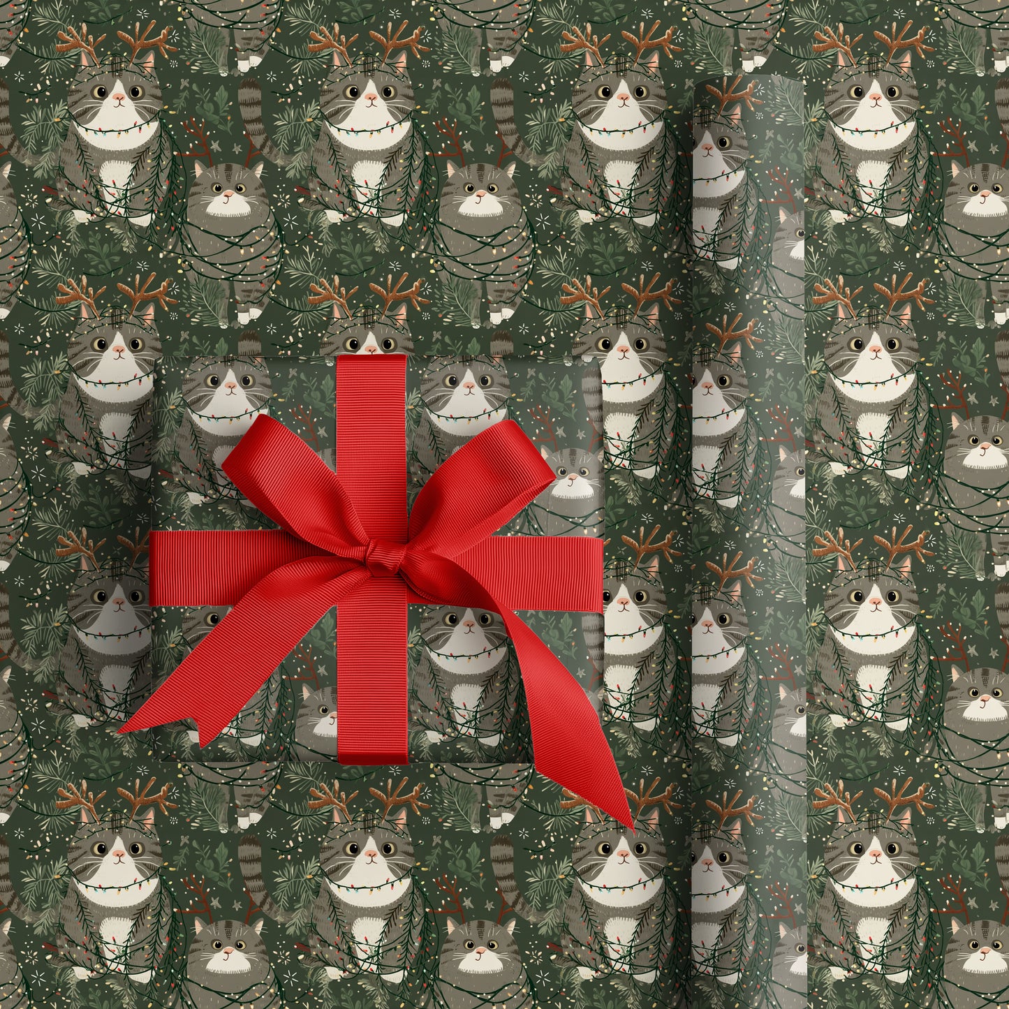 Festive Felines Dancing Through Evergreens