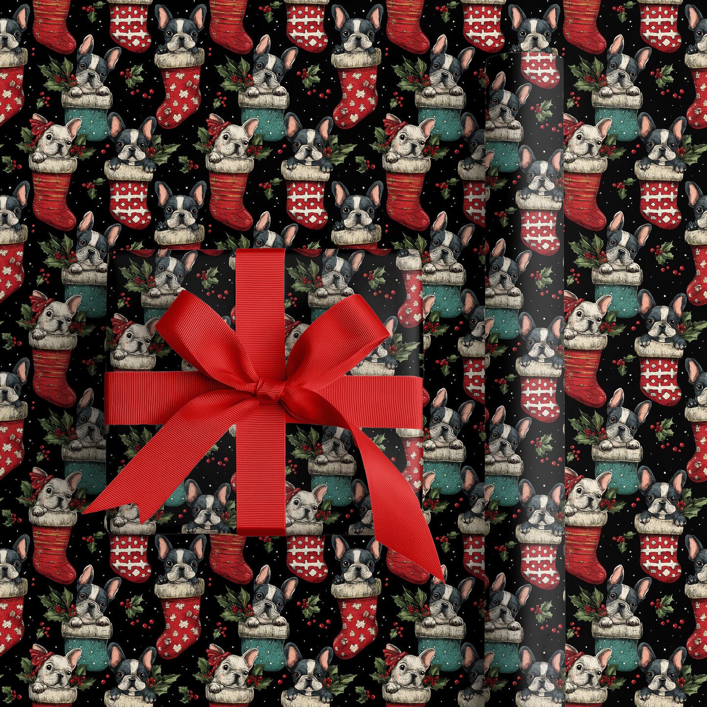 Festive Frenchies Peek Through Stockings