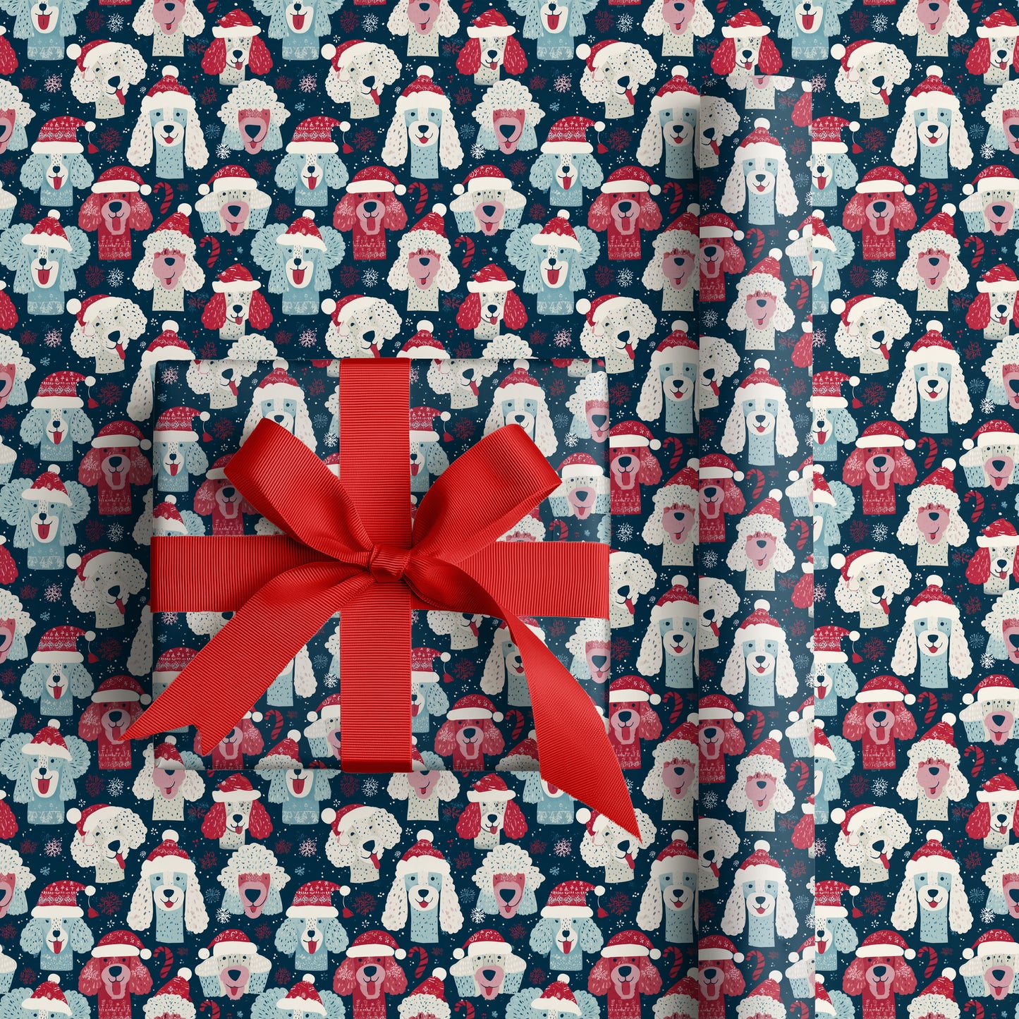 Festive Pups Dancing Through Snowfall