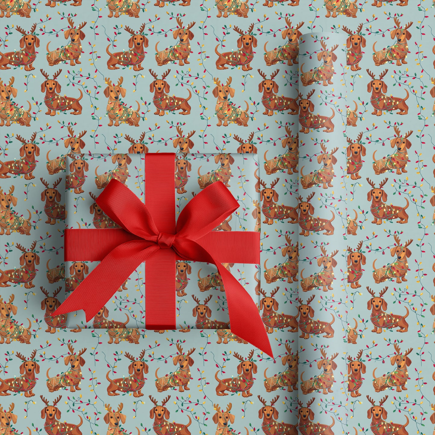 Jolly Dachshunds in Tangled Holiday Lights