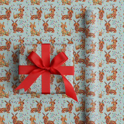 Jolly Dachshunds in Tangled Holiday Lights