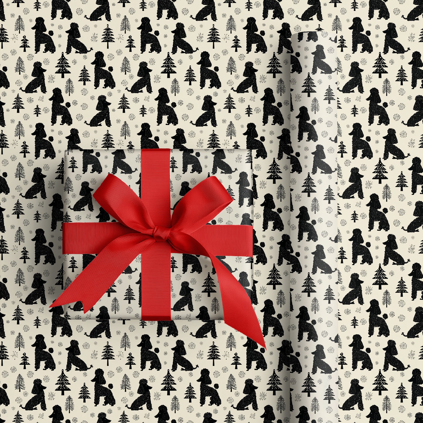 Winter Poodles Dance Between Pines