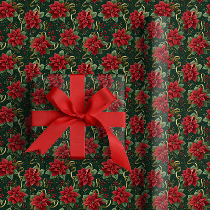 Crimson Blooms Dance Midnight Green