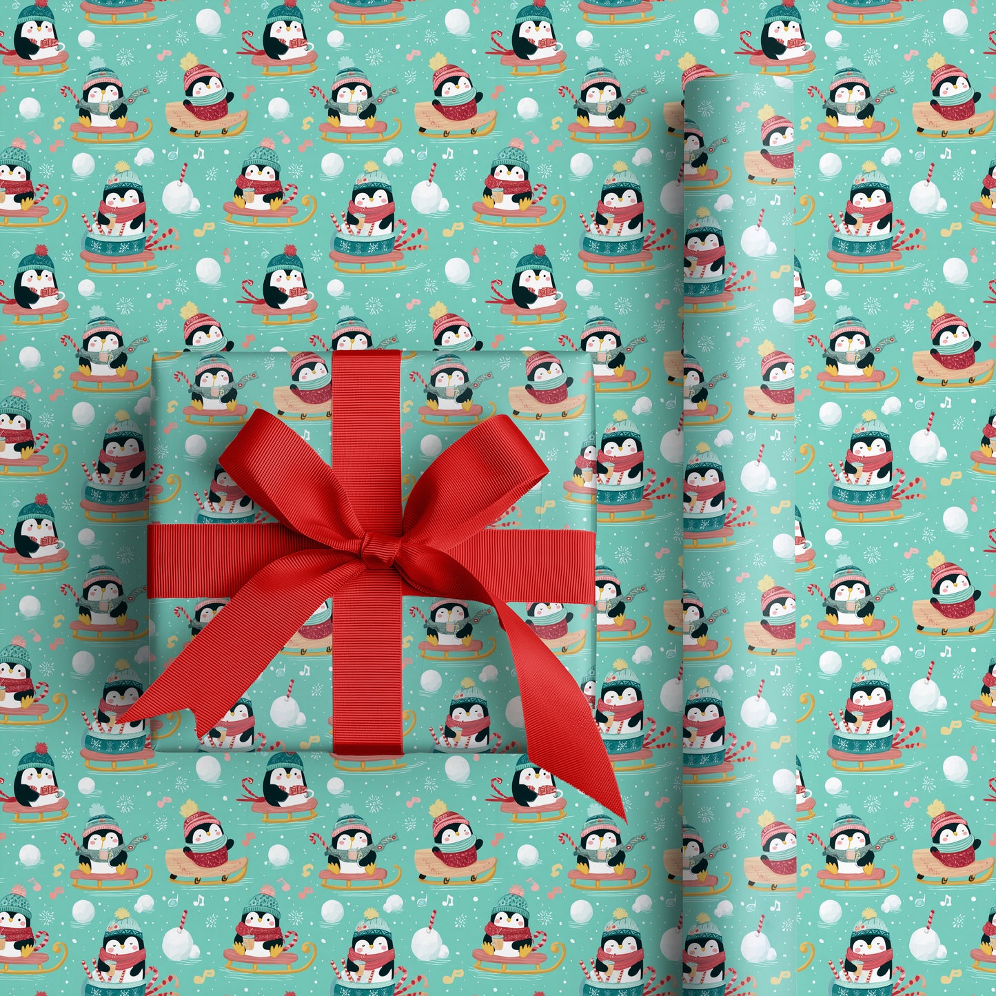 Playful Penguins Ride Winter's Joy