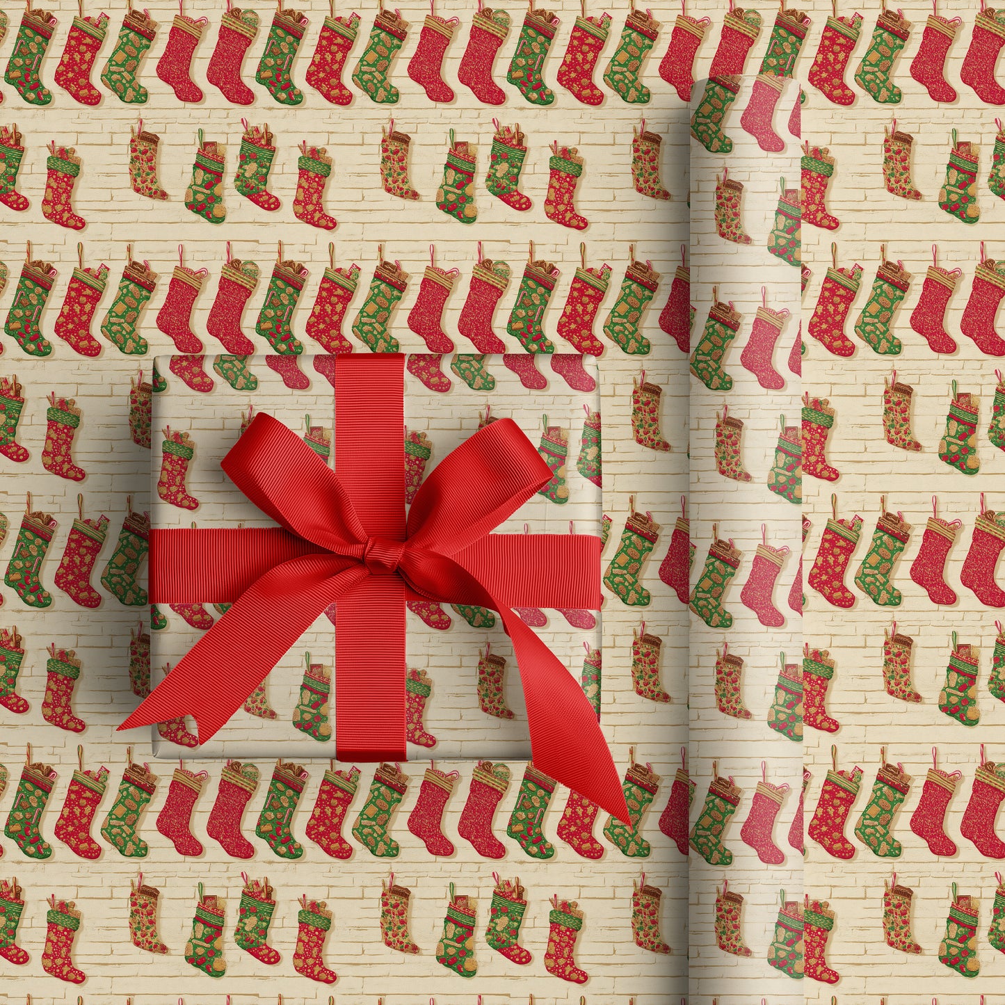 Festive Stockings Dancing On Brick