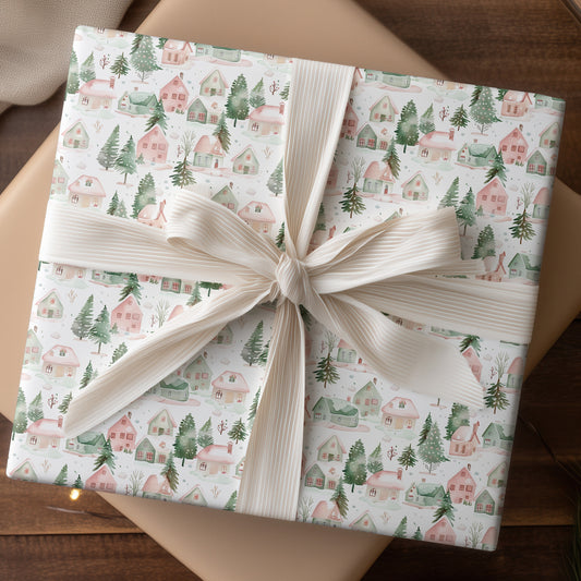 Soft Snowfall Between Pastel Cottages