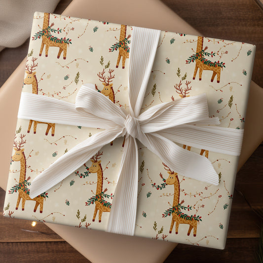 Festive Giraffe Wears Winter's Garland