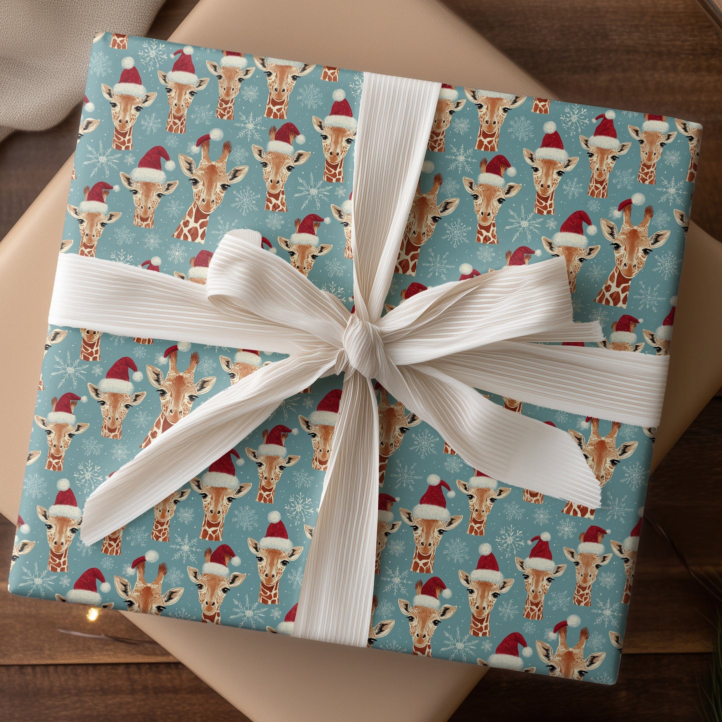 Festive Giraffes Dance Through Snowfall