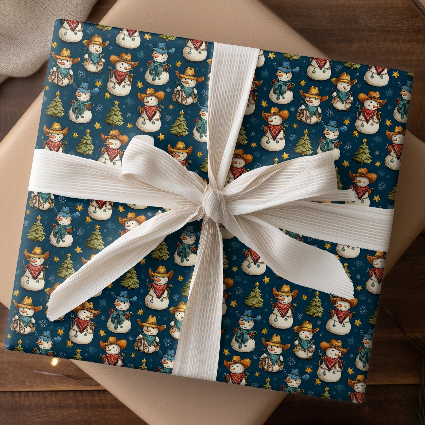 Jolly Cowboy Snowmen in Winter's Glow