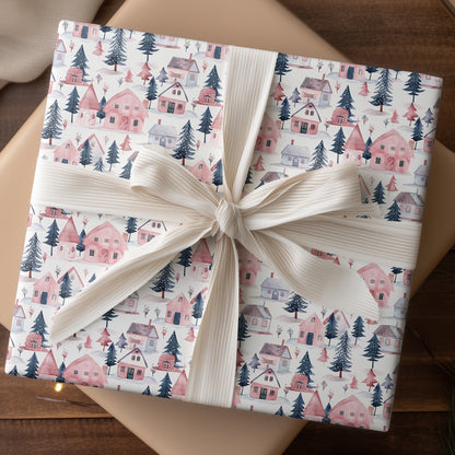 Snowfall Nestles Between Pink Rooftops