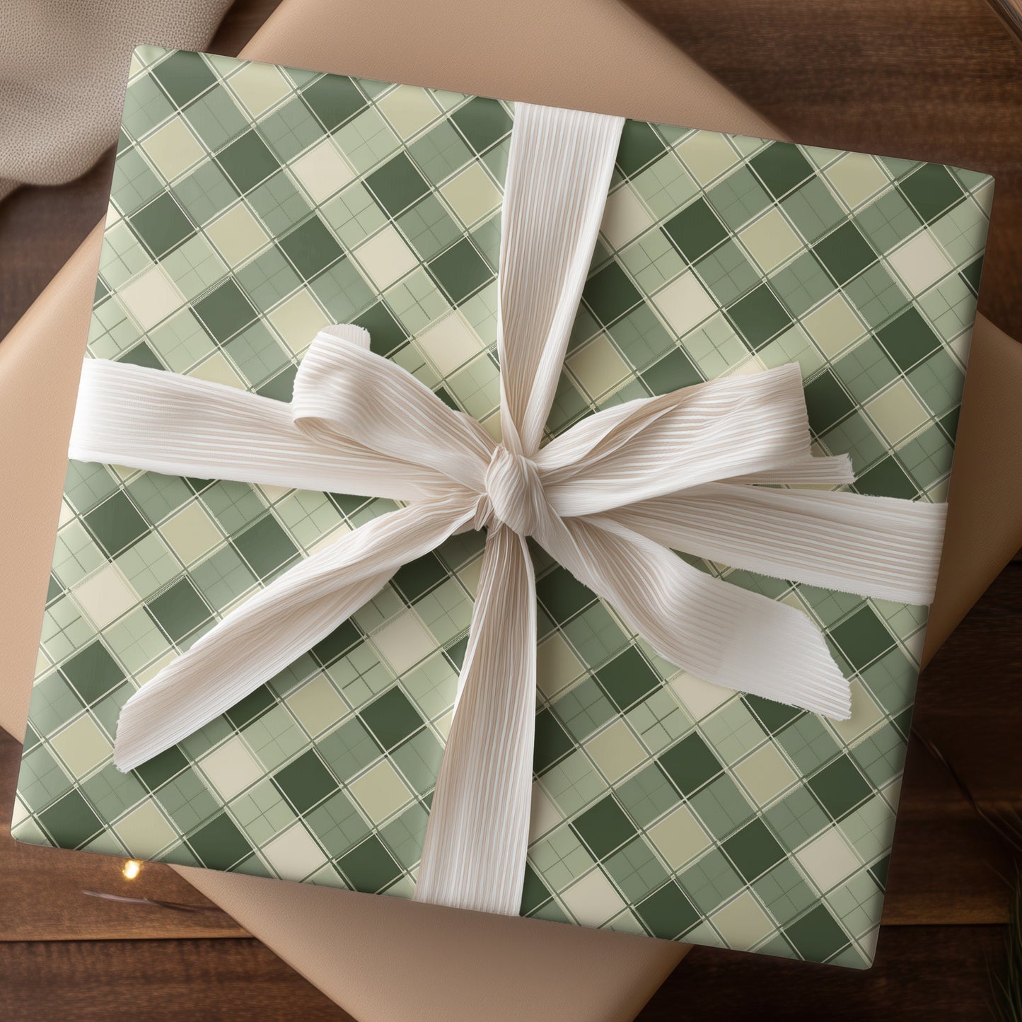 Sage Diamonds Dance Across Fabric