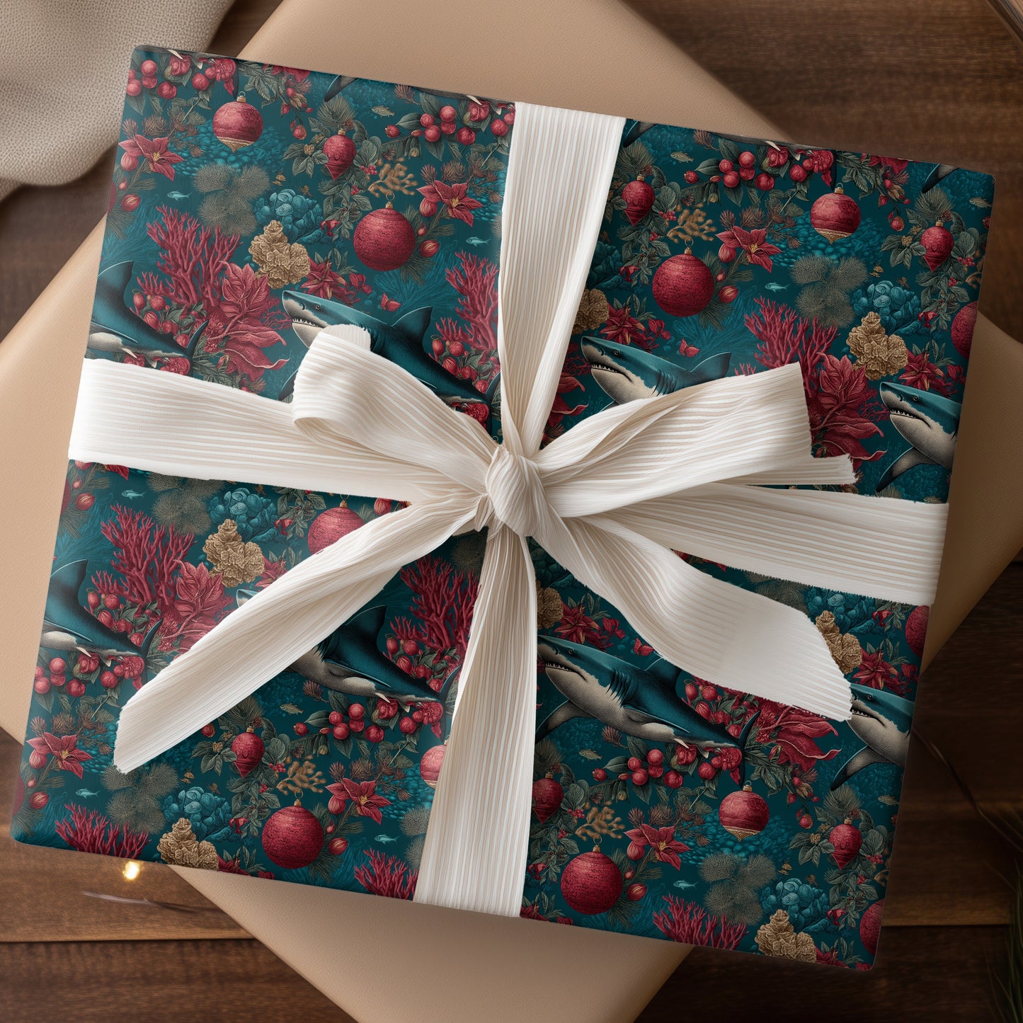 Crimson Ornaments Swim Beneath Waves