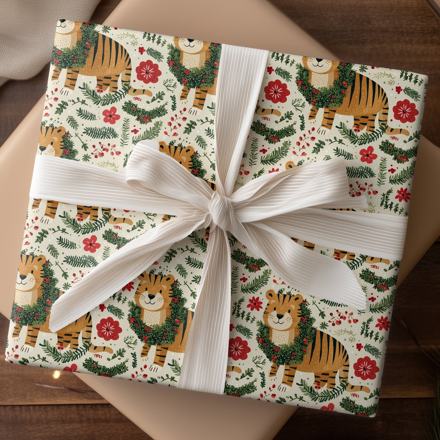 Festive Tiger Prowls Winter Garden