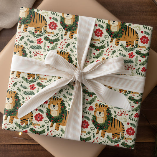 Festive Tiger Prowls Winter Garden