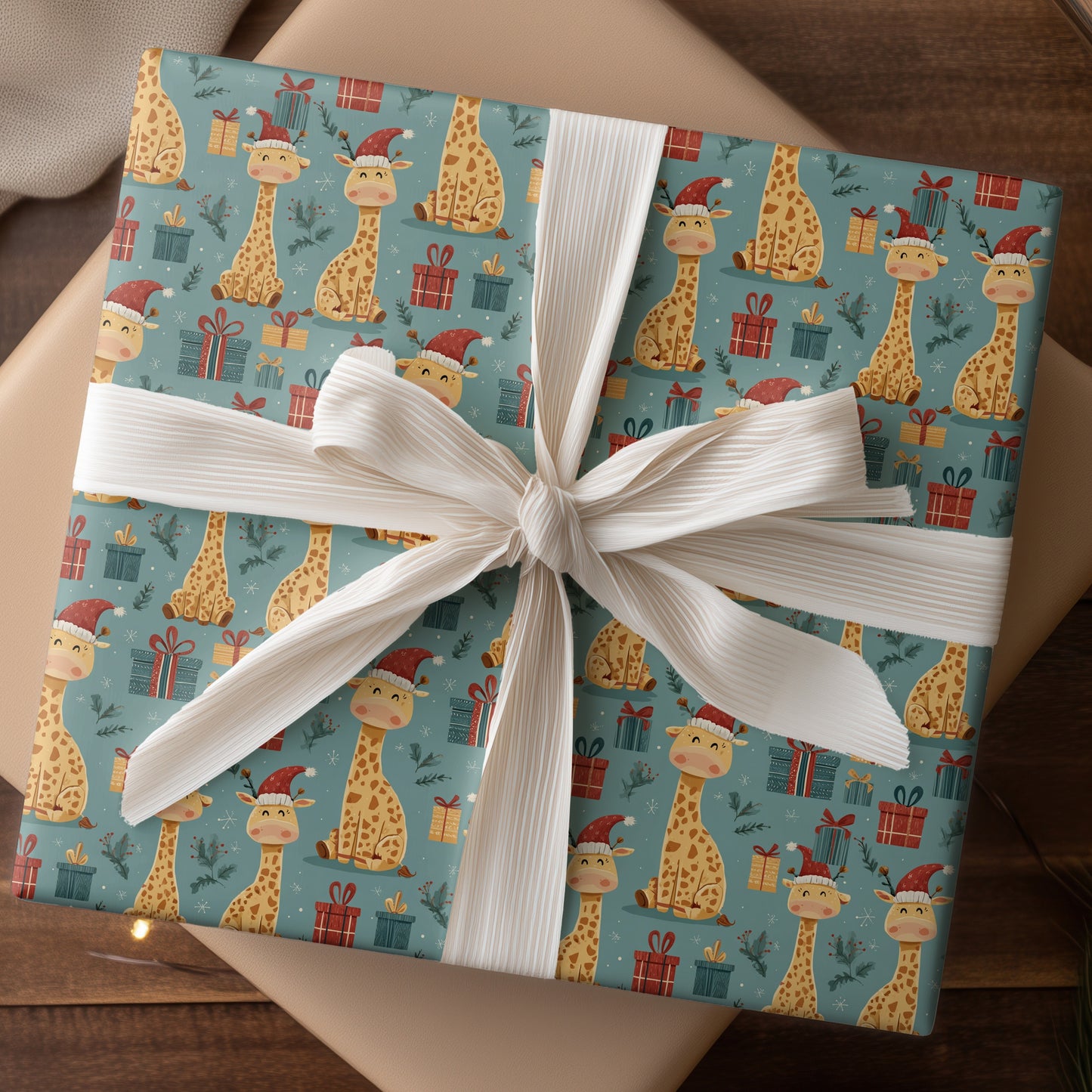 Giraffe Giggles Through Winter's Cheer