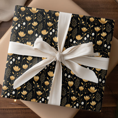 Golden Blooms Dance Midnight's Canvas