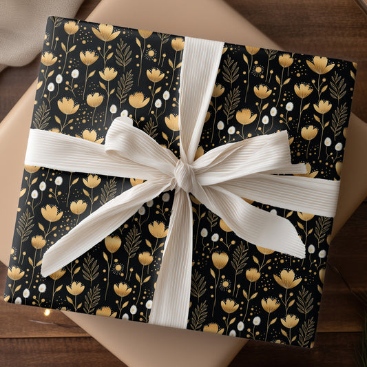 Golden Blooms Dance Midnight's Canvas