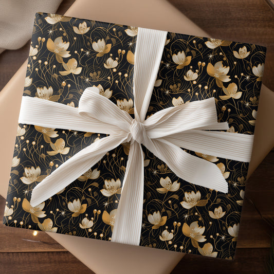 Midnight Blossoms Dancing Gold