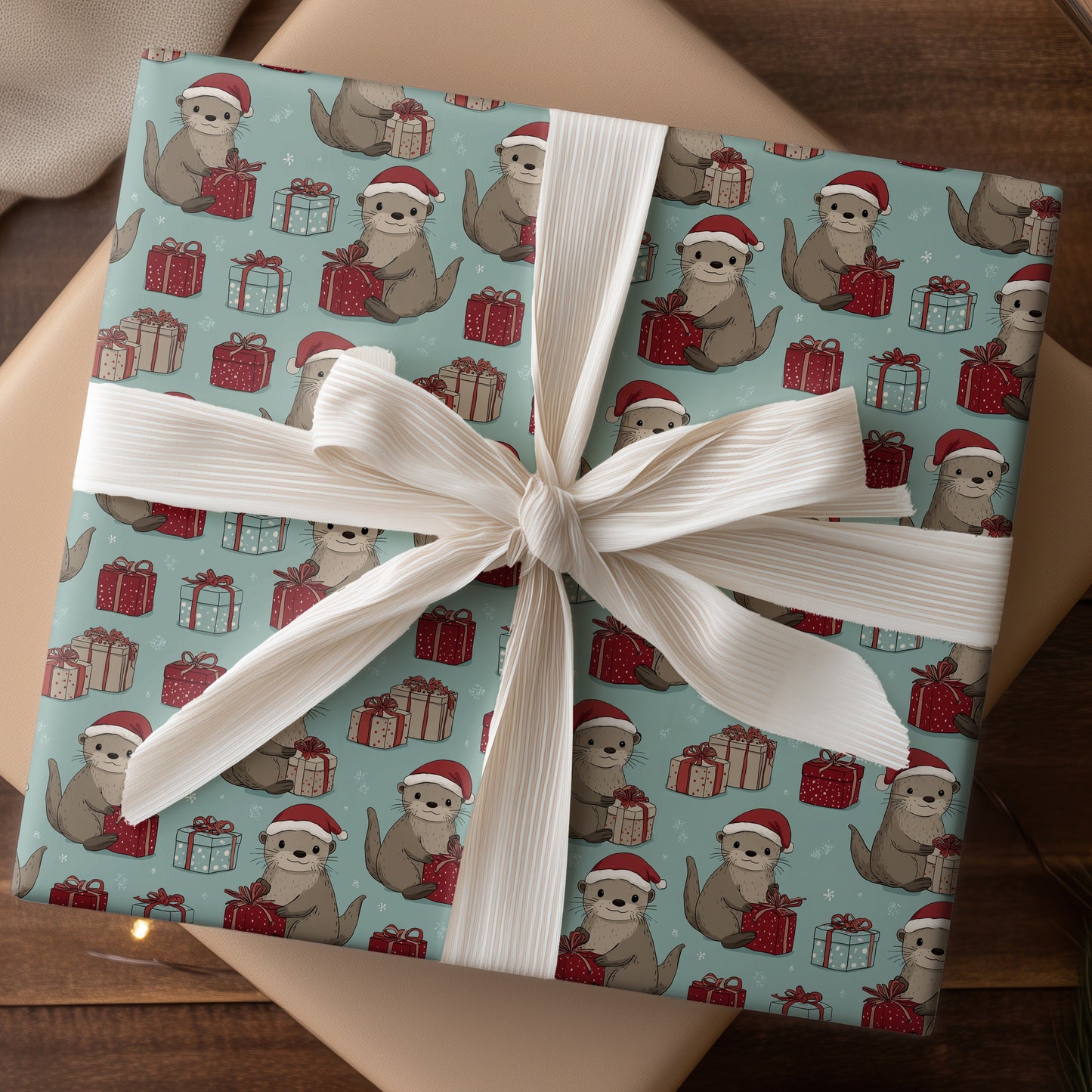 Otters Wrap Gifts With Joy