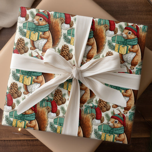 Festive Squirrel Wraps Winter's Gift