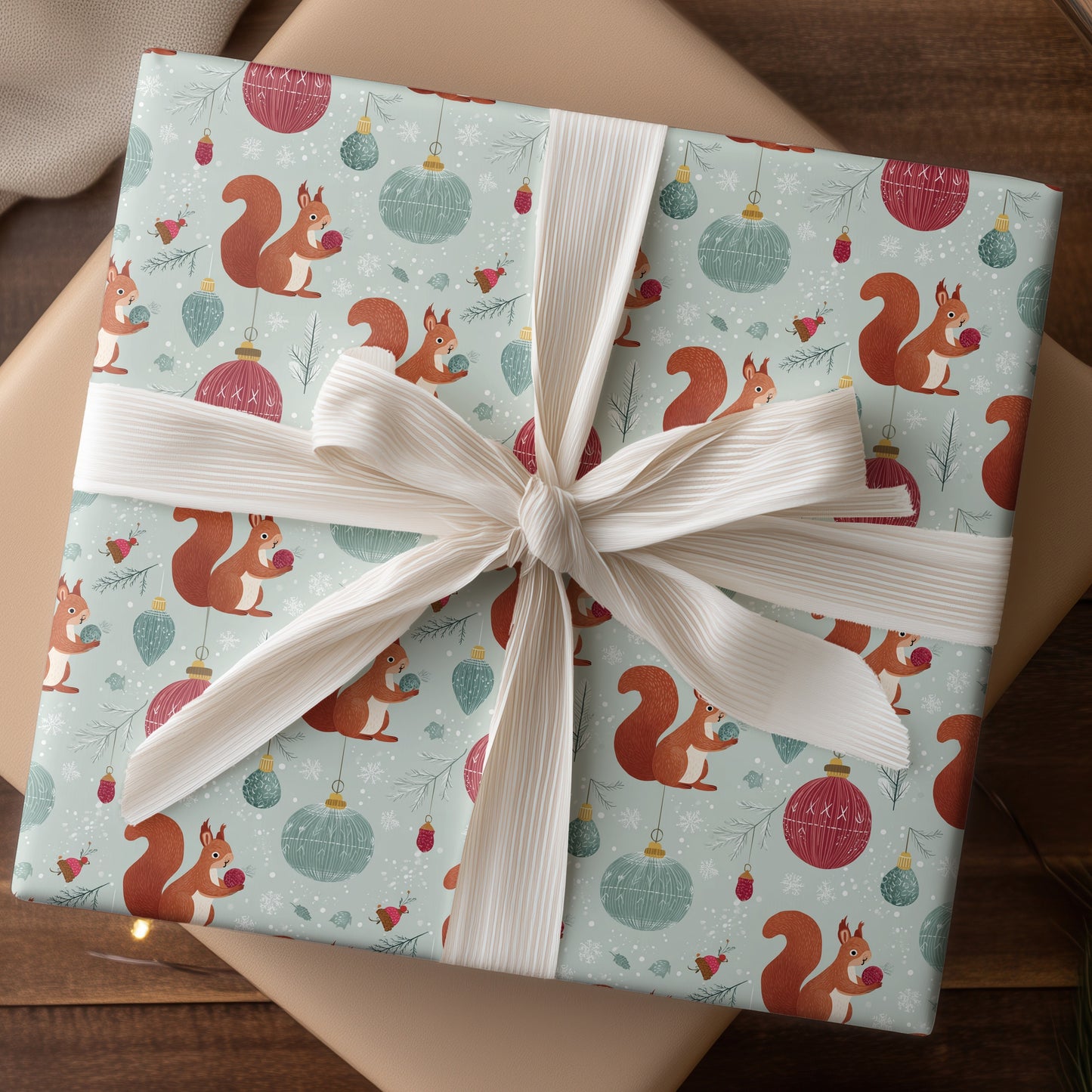 Festive Squirrels Dance Between Snowflakes