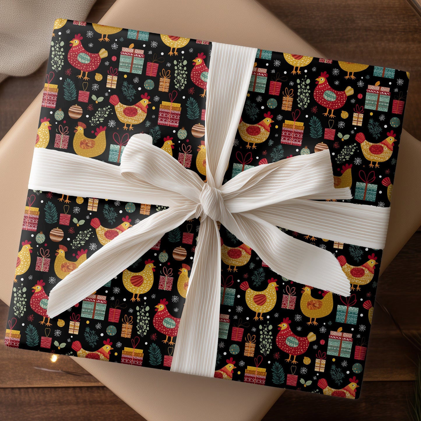 Festive Chickens Celebrate Winter's Joy