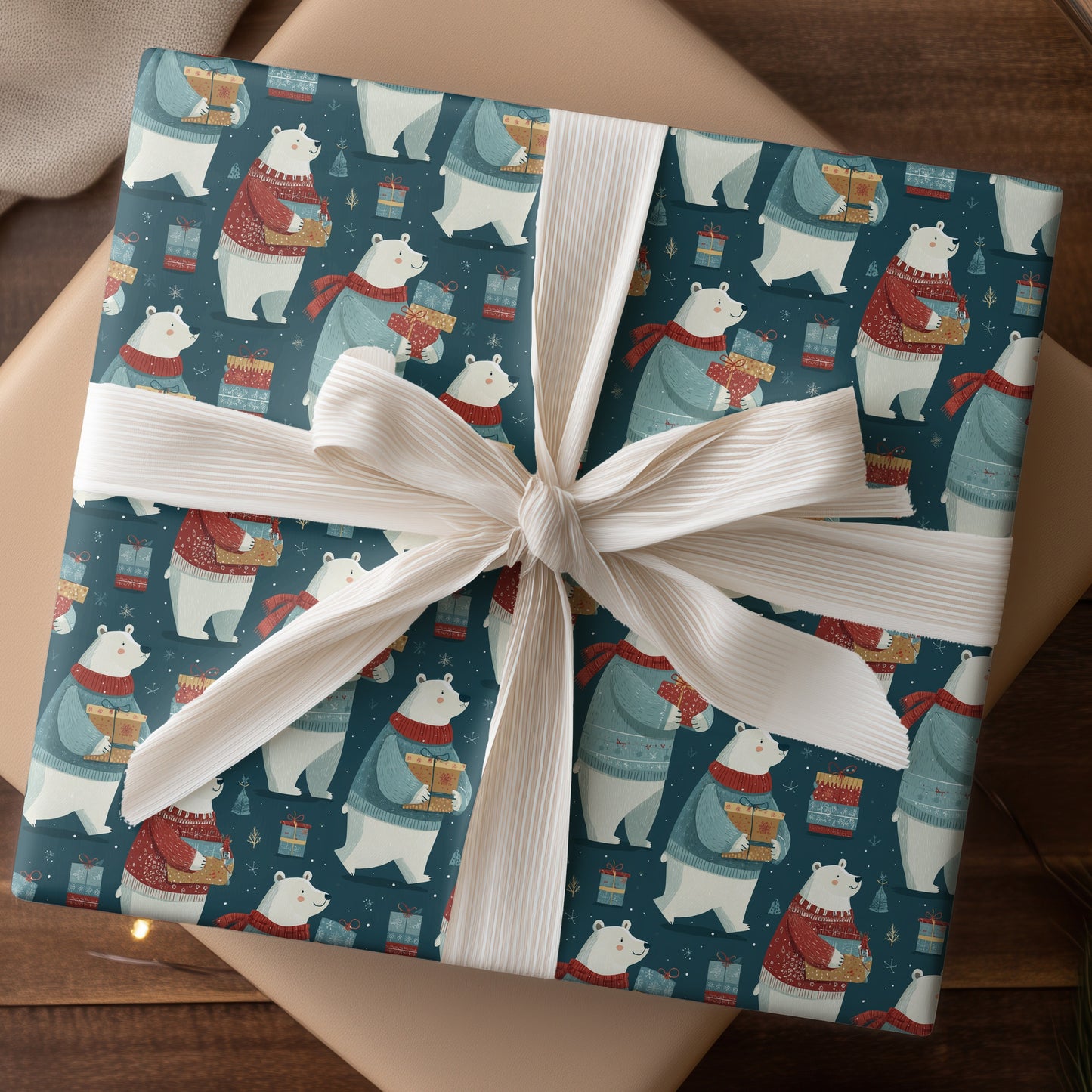Polar Bears Wrap Gifts With Joy