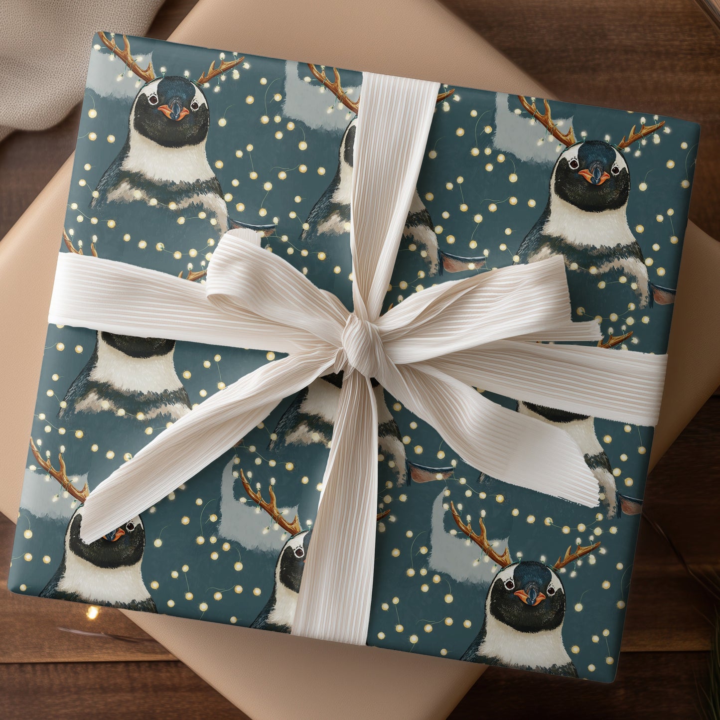 Festive Penguin Wears Holiday Antlers