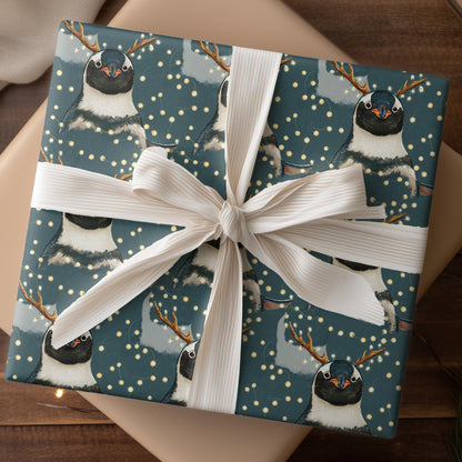 Festive Penguin Wears Holiday Antlers