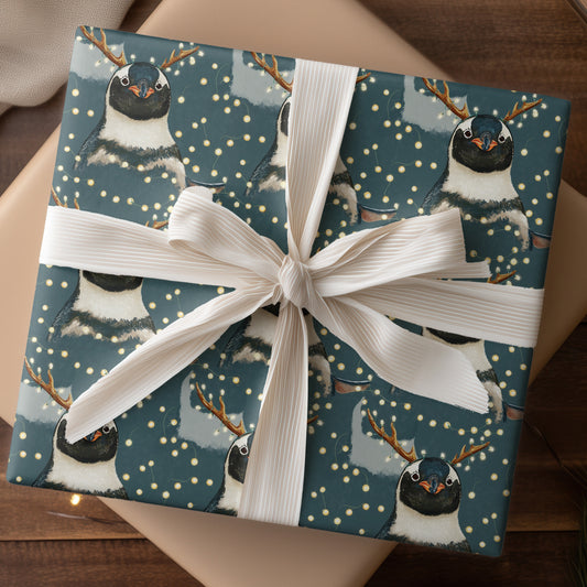 Festive Penguin Wears Holiday Antlers