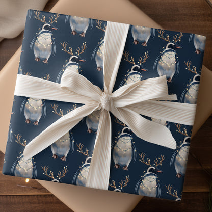 Festive Penguins Wear Antler Lights