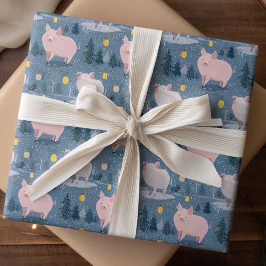 Pink Pigs Dance Through Snowfall